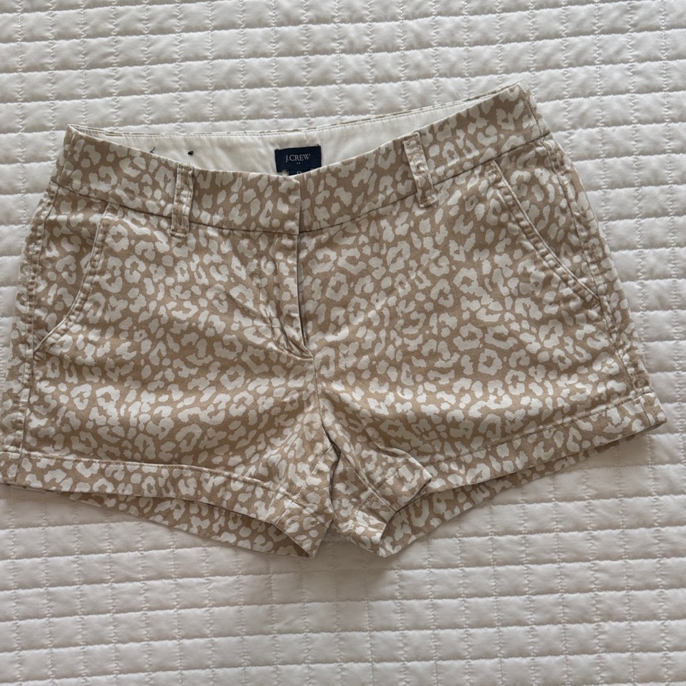 J. Crew Animal Print Cargo Shorts in Cream and Tan